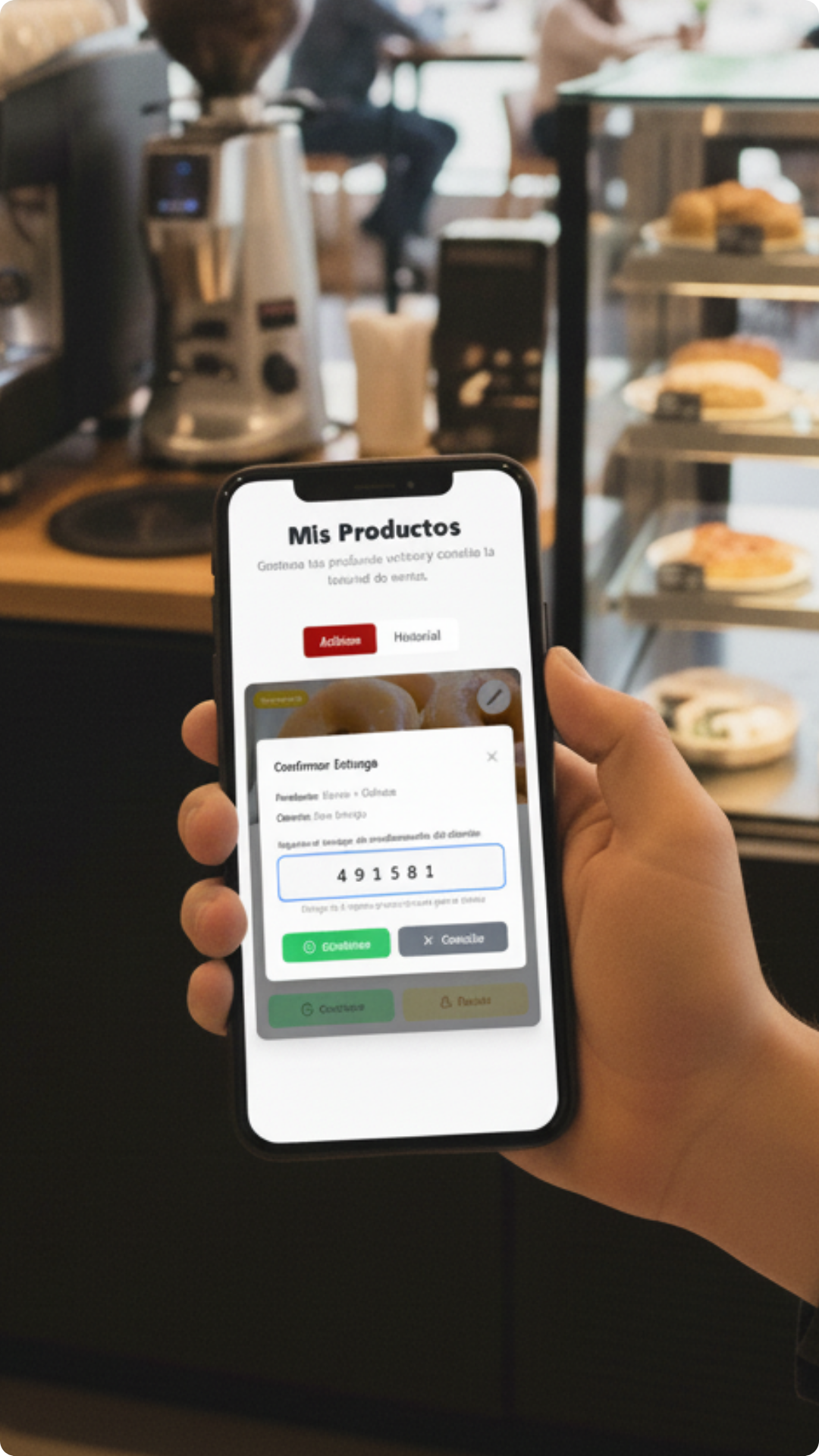 Pantalla de Bocati para ingresar el código del cliente al momento de entregar el pedido
